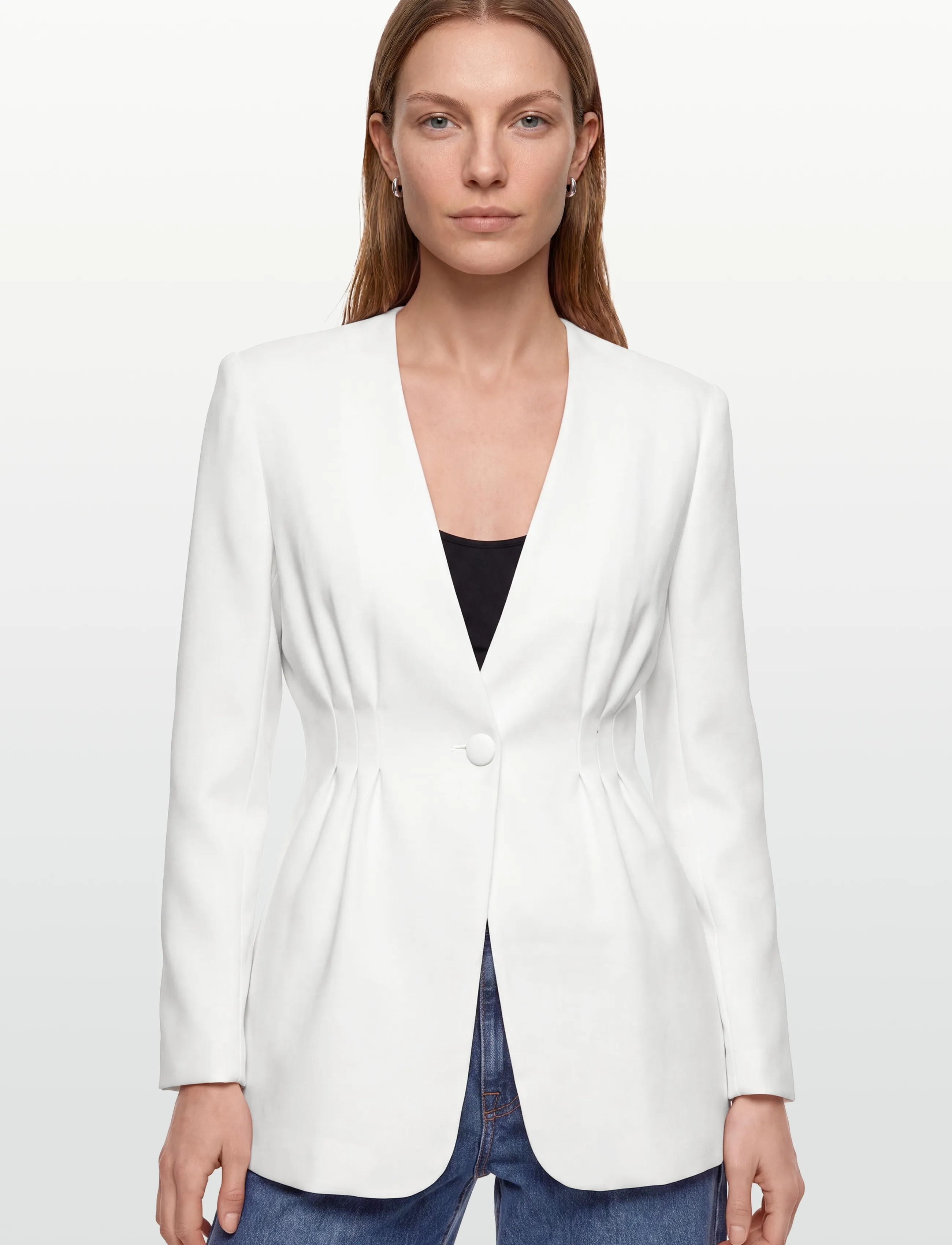 Malina - Juno collarless suit blazer - enkeltradede blazere - ivory - 3