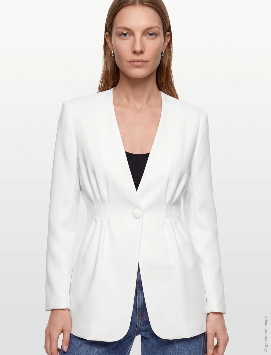 Malina - Juno collarless suit blazer - enkeltradede blazere - ivory - 3