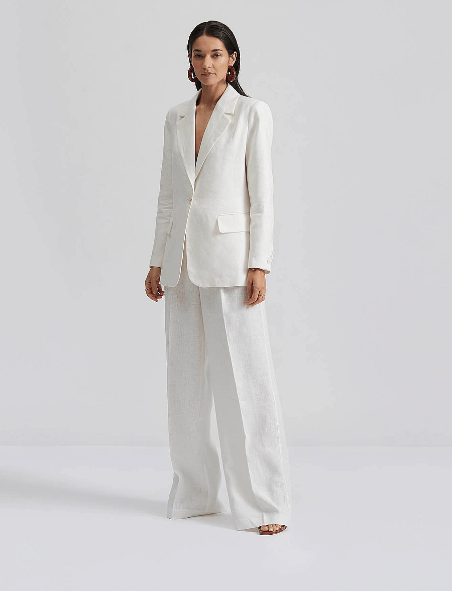 Malina - Vera fitted linen blazer - enkelknäppta kavajer - white - 0