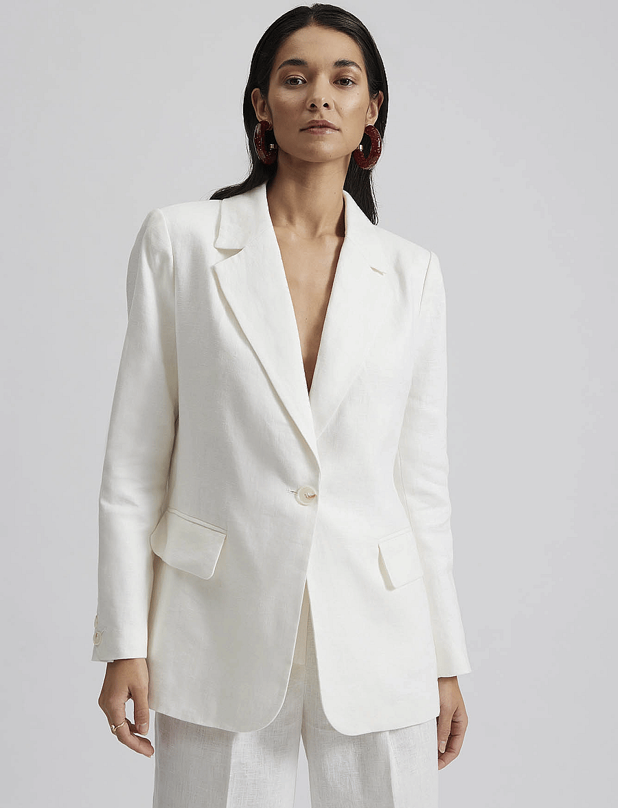 Malina - Vera fitted linen blazer - enkelknäppta kavajer - white - 4