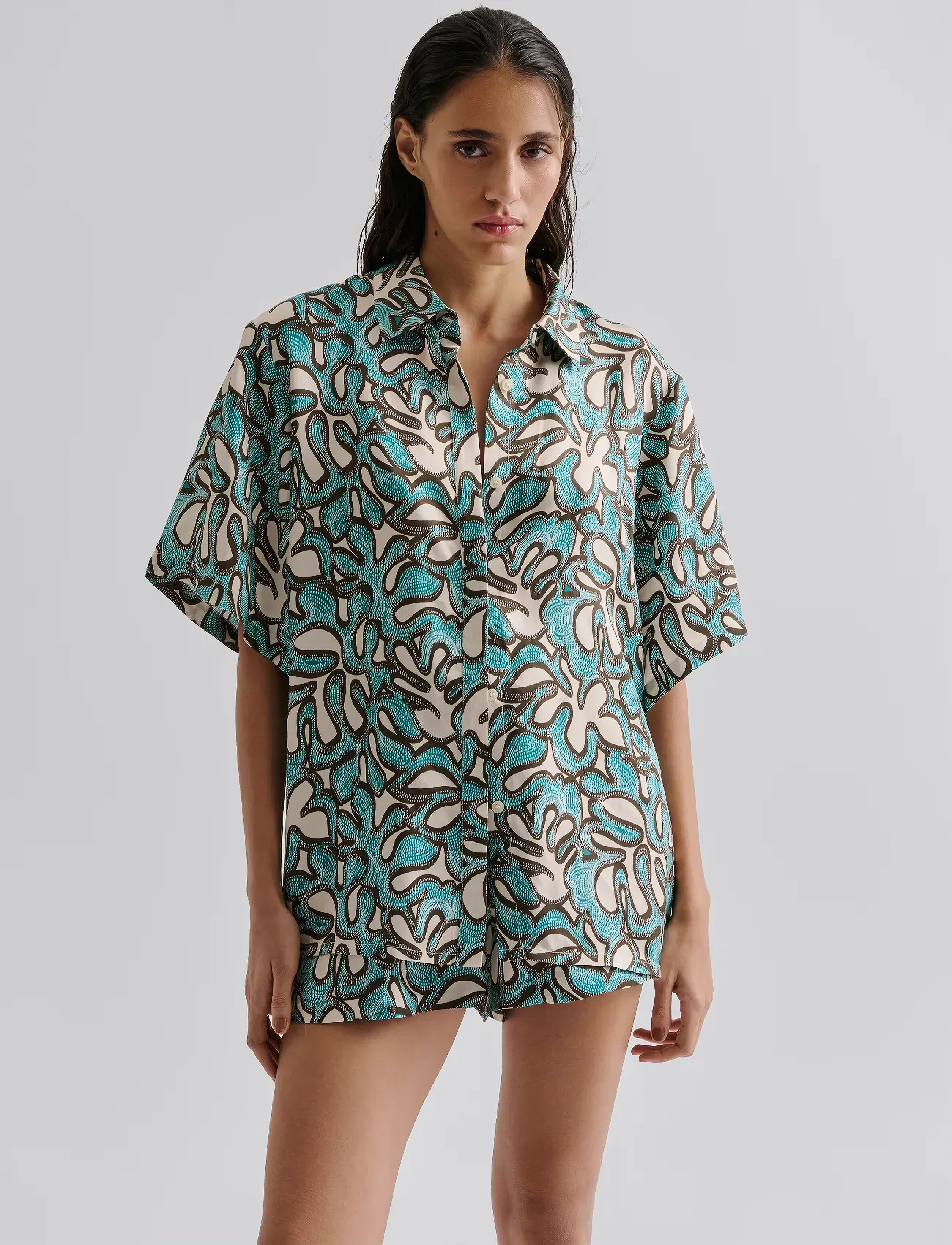 Malina Gia Printed Short Sleeve Shirt, S, Multi/patterned, Skjorter > Skjorter I Hør, Dame