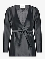 Clara silk blend collarless blazer - BLACK