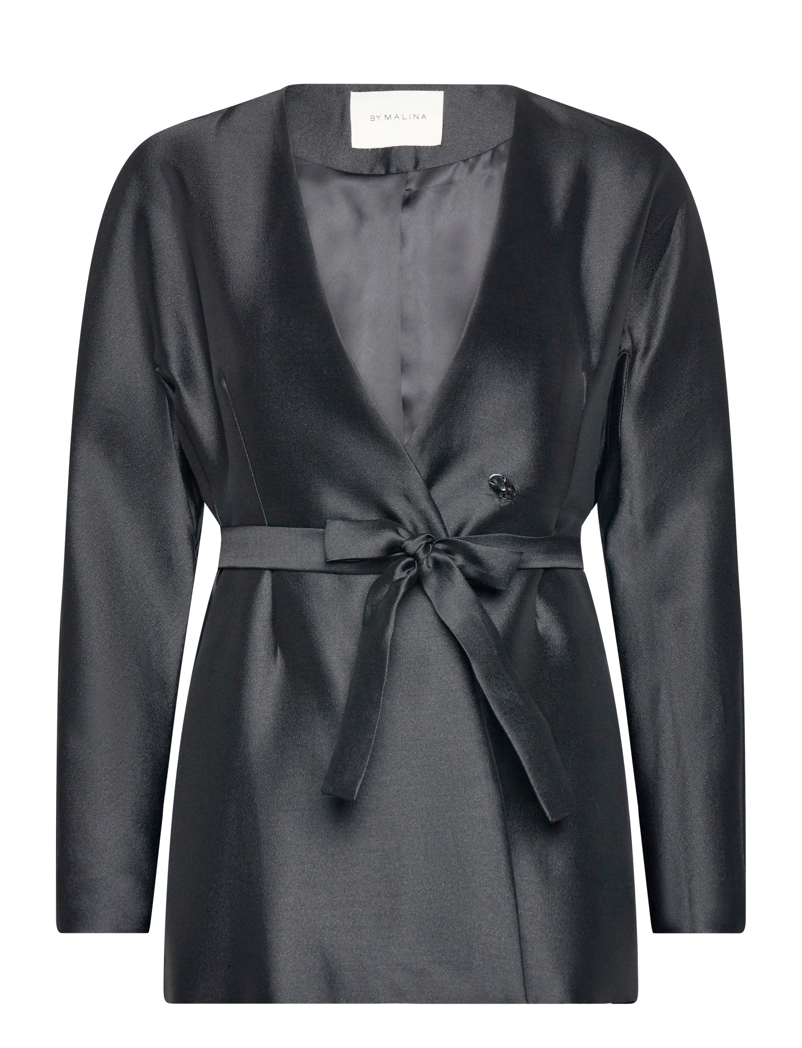Malina - Clara silk blend collarless blazer - black - 1