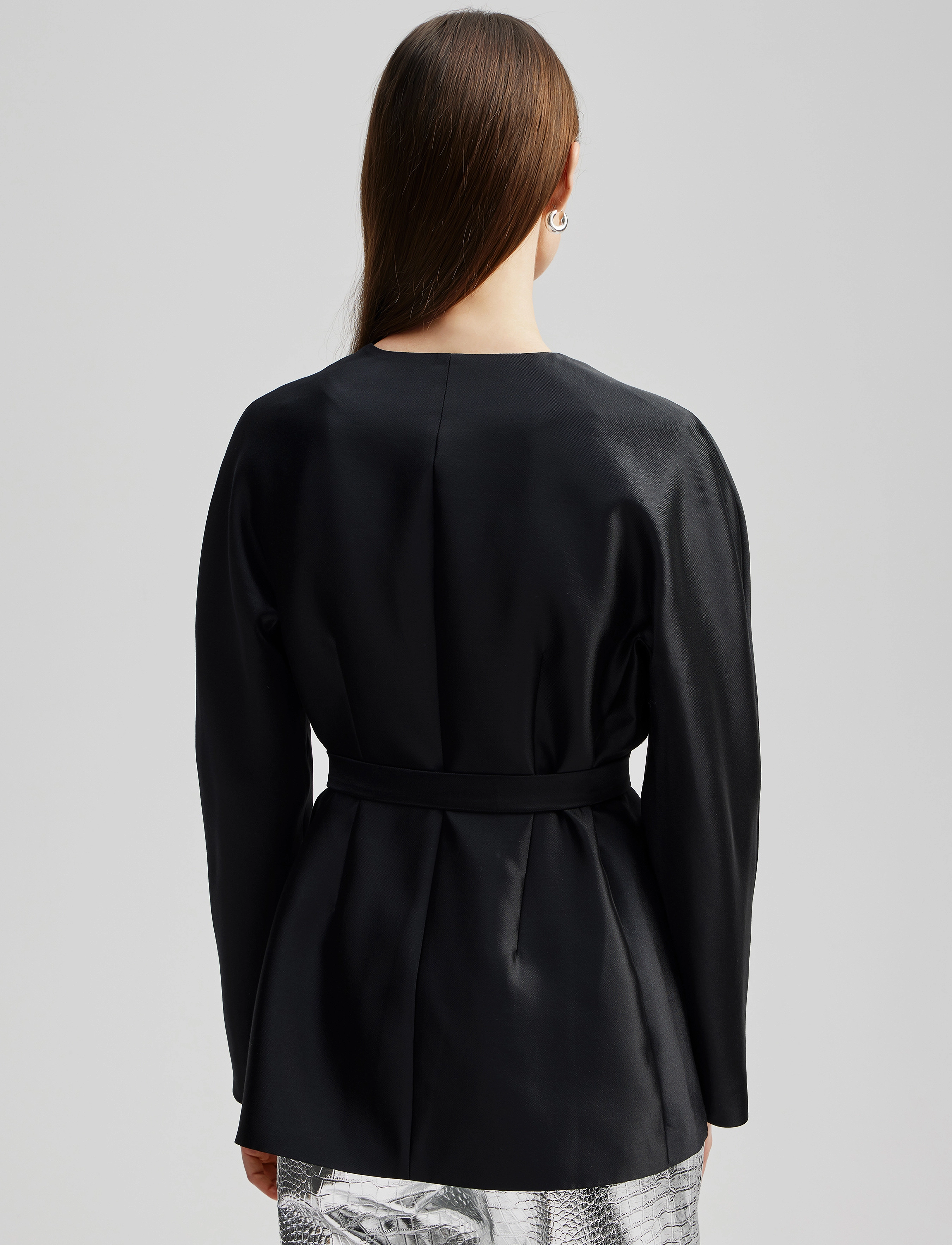 Malina - Clara silk blend collarless blazer - black - 3