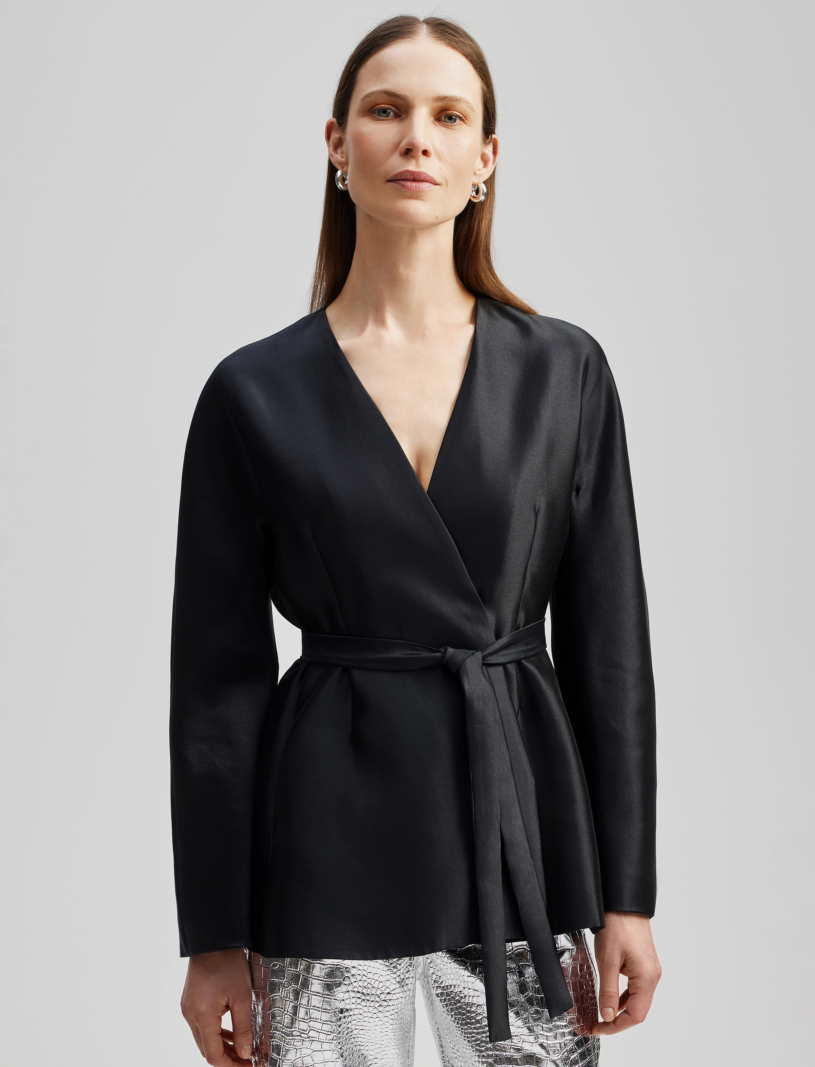 Malina - Clara silk blend collarless blazer - black - 4