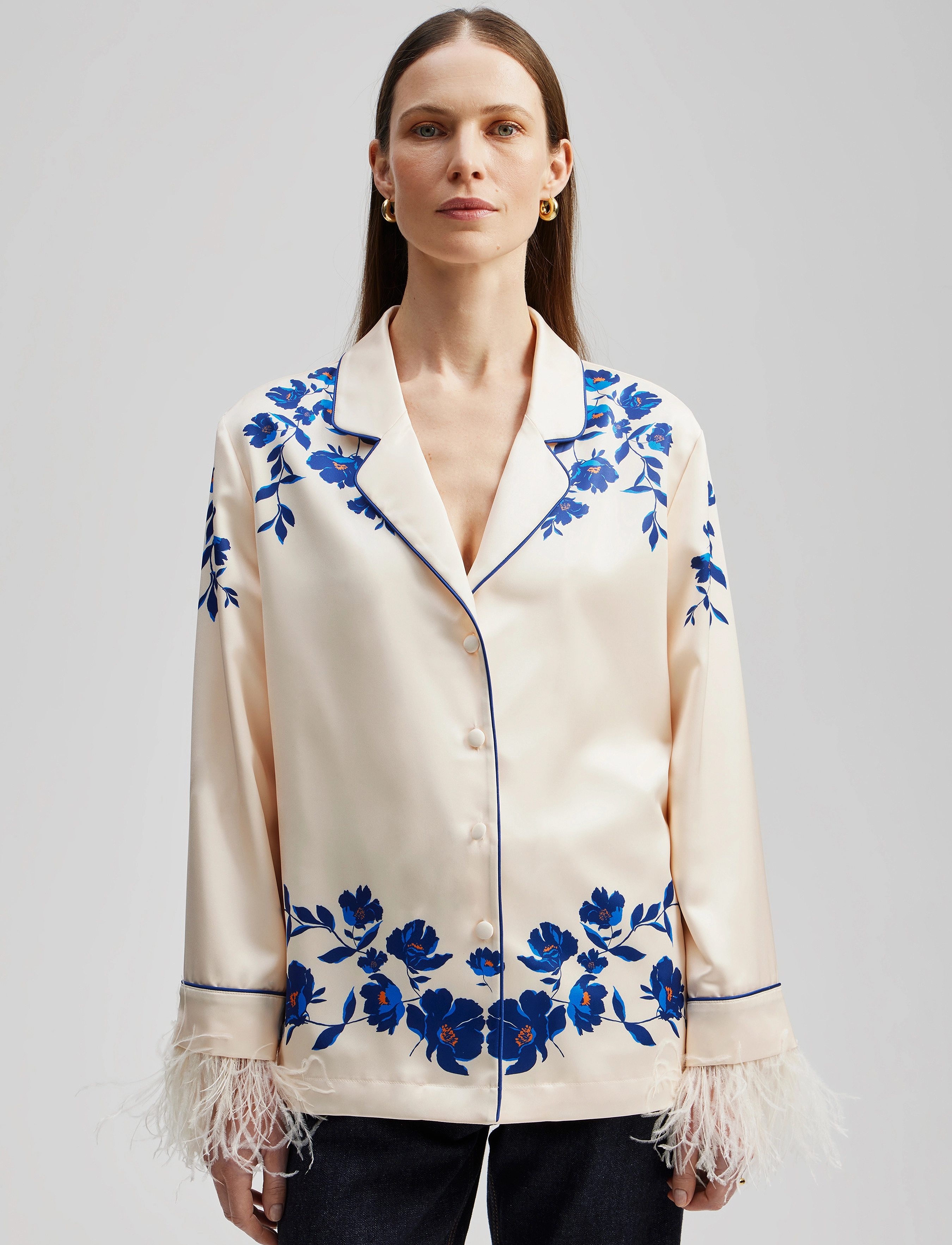 Malina - Samara feather detail oversized shirt - poppy - 4