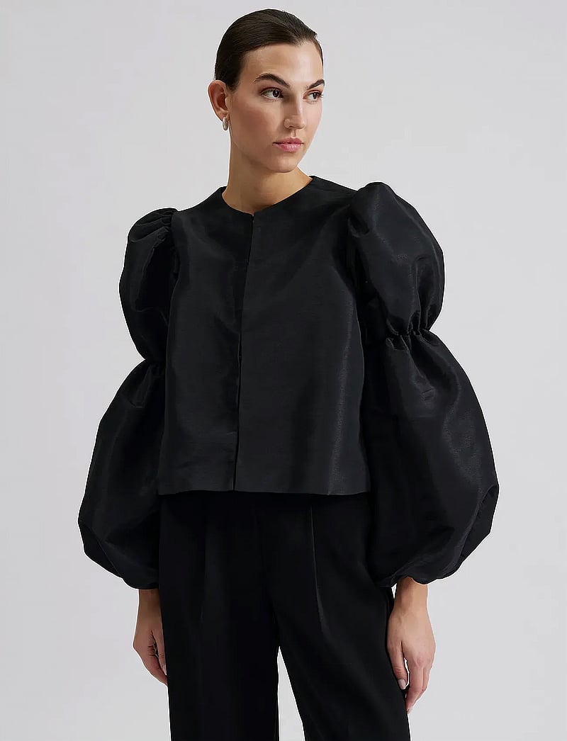 Malina - Zoey Double Pouf Sleeve Blouse - langärmlige blusen - black - 3