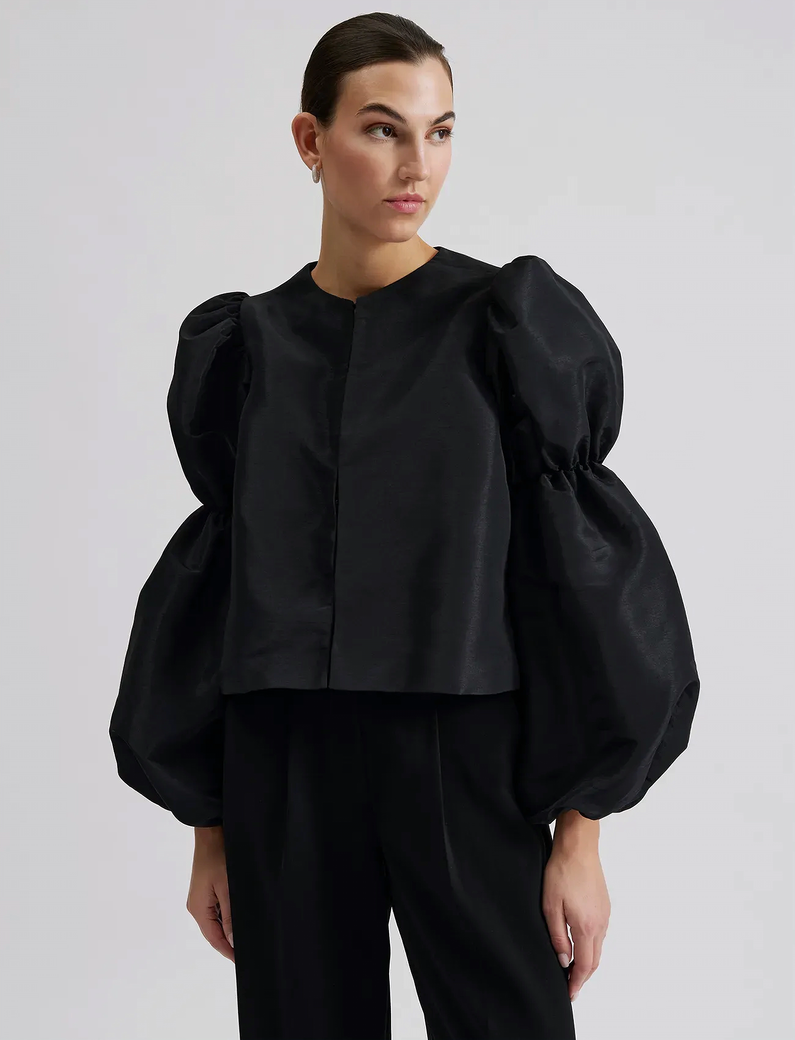 Malina - Zoey Double Pouf Sleeve Blouse - langærmede bluser - black - 3