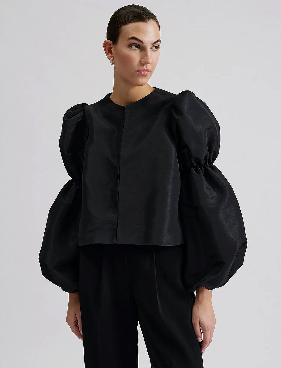 Malina - Zoey Double Pouf Sleeve Blouse - langärmelige blusen - black - 3