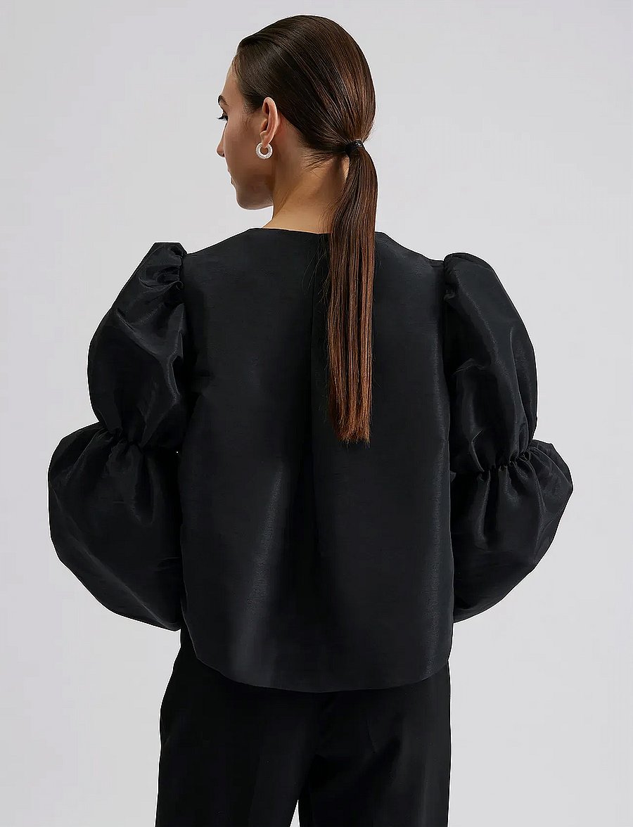 Malina - Zoey Double Pouf Sleeve Blouse - langärmelige blusen - black - 4