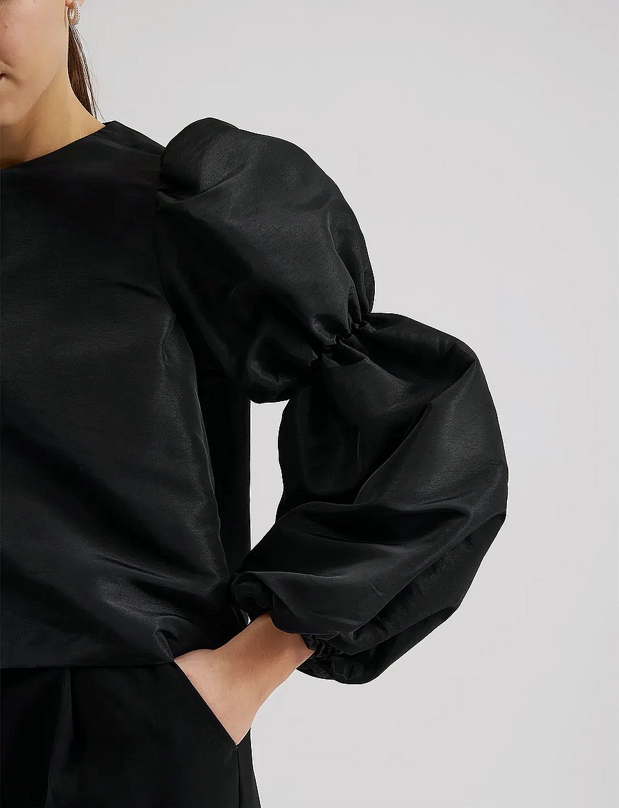 Malina - Zoey Double Pouf Sleeve Blouse - langärmelige blusen - black - 5