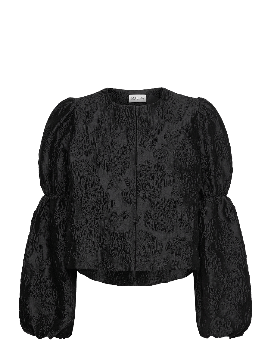 Malina - Zoey Double Pouf Sleeve Blouse - langärmelige blusen - black jacquard - 1