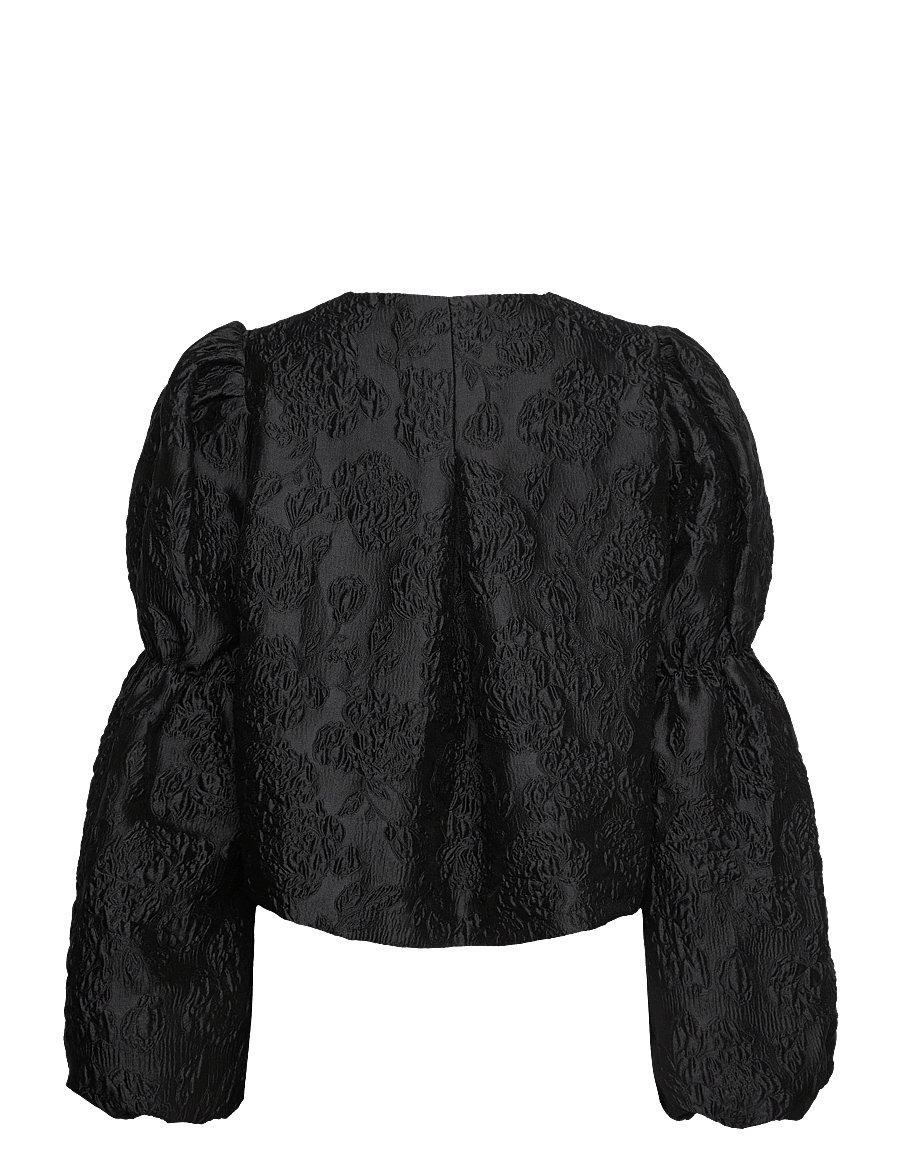 Malina - Zoey Double Pouf Sleeve Blouse - langärmelige blusen - black jacquard - 2