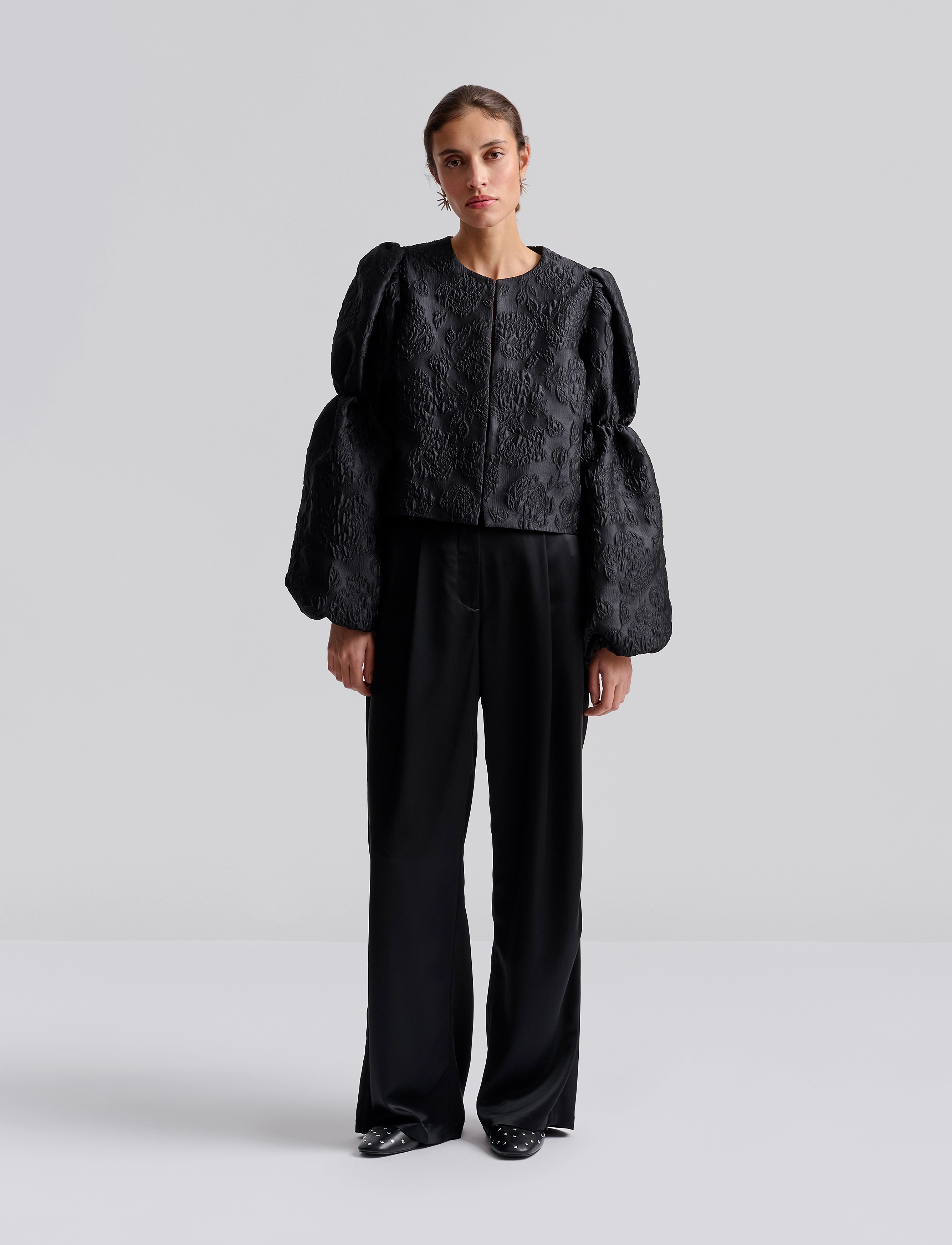 Malina Zoey Double Pouf Sleeve Blouse, M, Black, Bluser > Langærmede, Dame