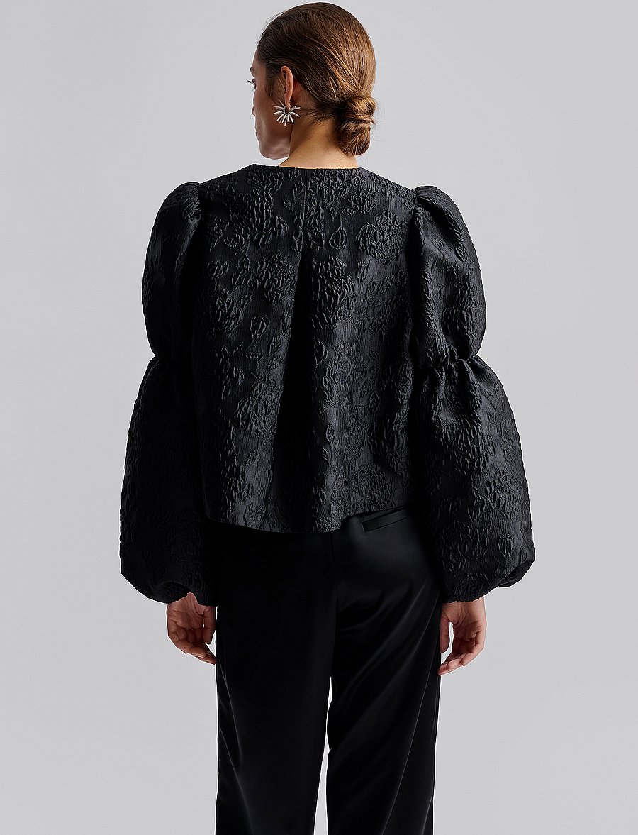 Malina - Zoey Double Pouf Sleeve Blouse - langärmelige blusen - black jacquard - 3