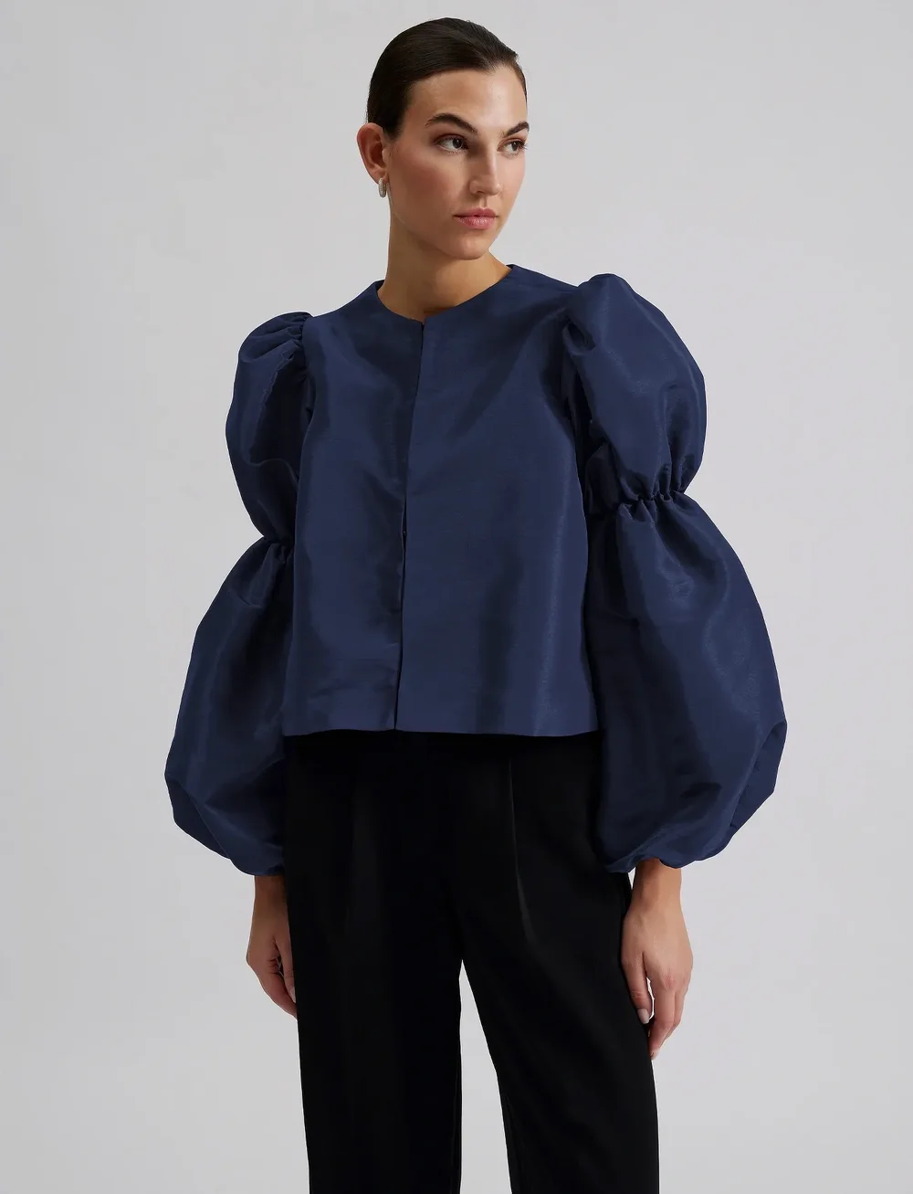 Malina - Zoey double pouf sleeve blouse - langärmlige blusen - dark blue - 0