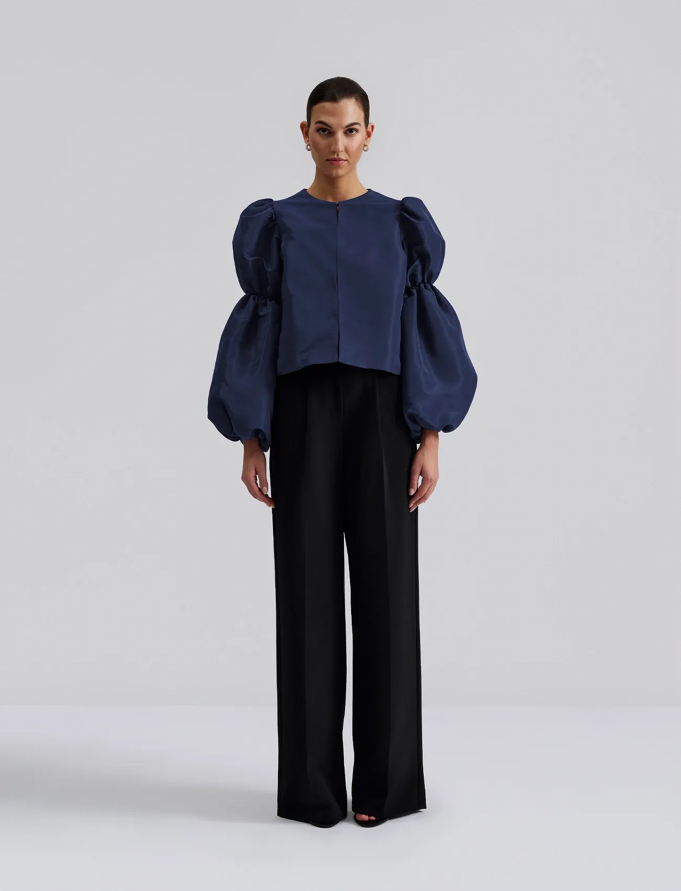 Malina - Zoey Double Pouf Sleeve Blouse - langärmelige blusen - dark blue - 5