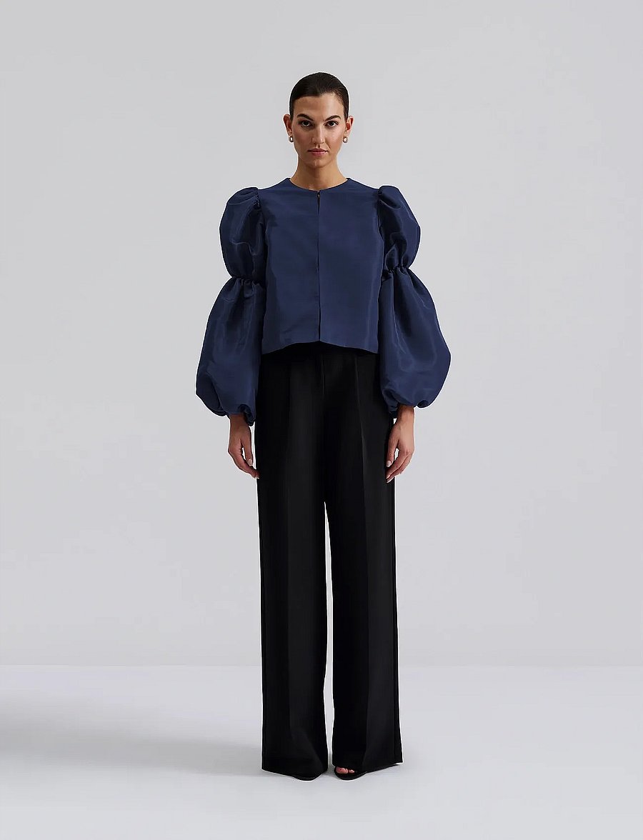 Malina - Zoey Double Pouf Sleeve Blouse - langärmelige blusen - dark blue - 5