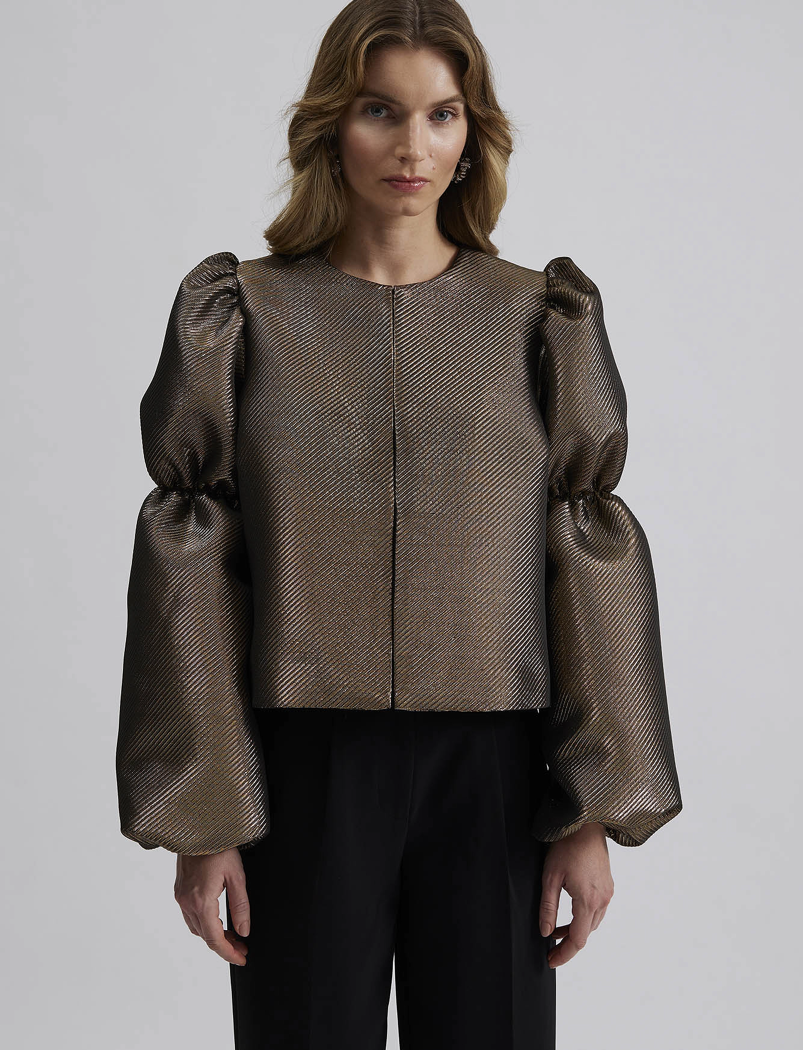 Malina Zoey Double Pouf Sleeve Blouse, XS, Blouses, Gold - Long-sleeved, Frauen