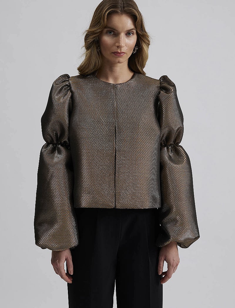 Malina - Zoey double pouf sleeve blouse - langärmlige blusen - gold - 0