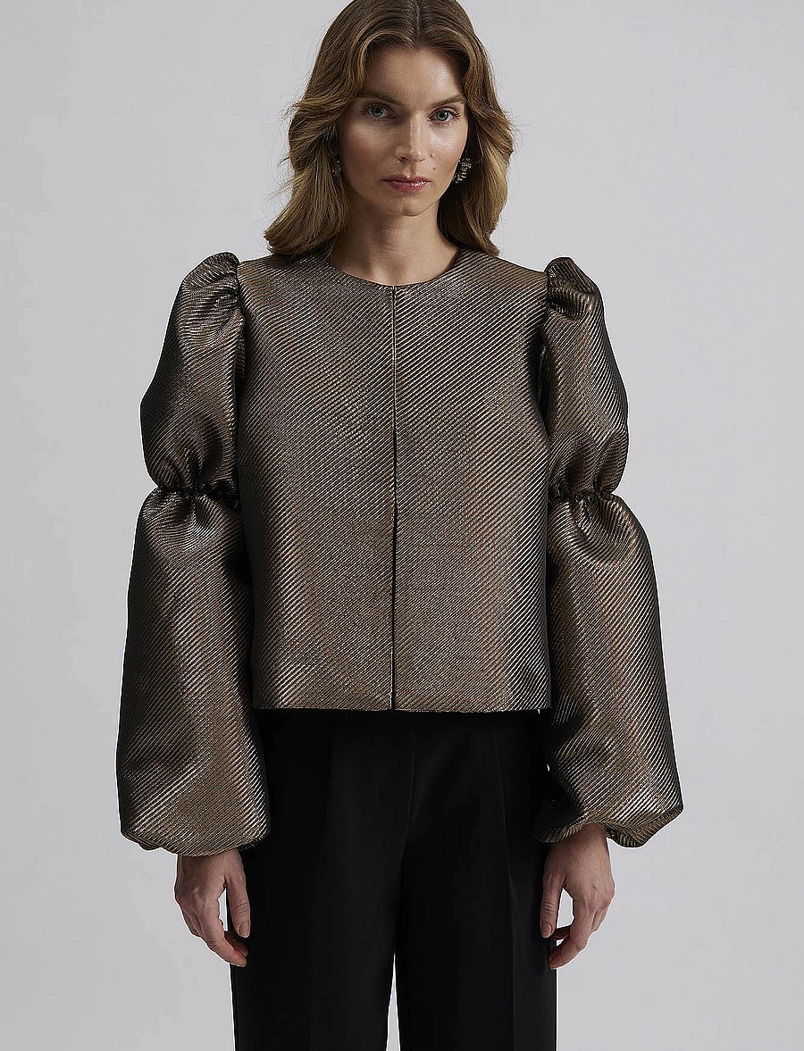 Malina - Zoey Double Pouf Sleeve Blouse - langärmlige blusen - gold - 0