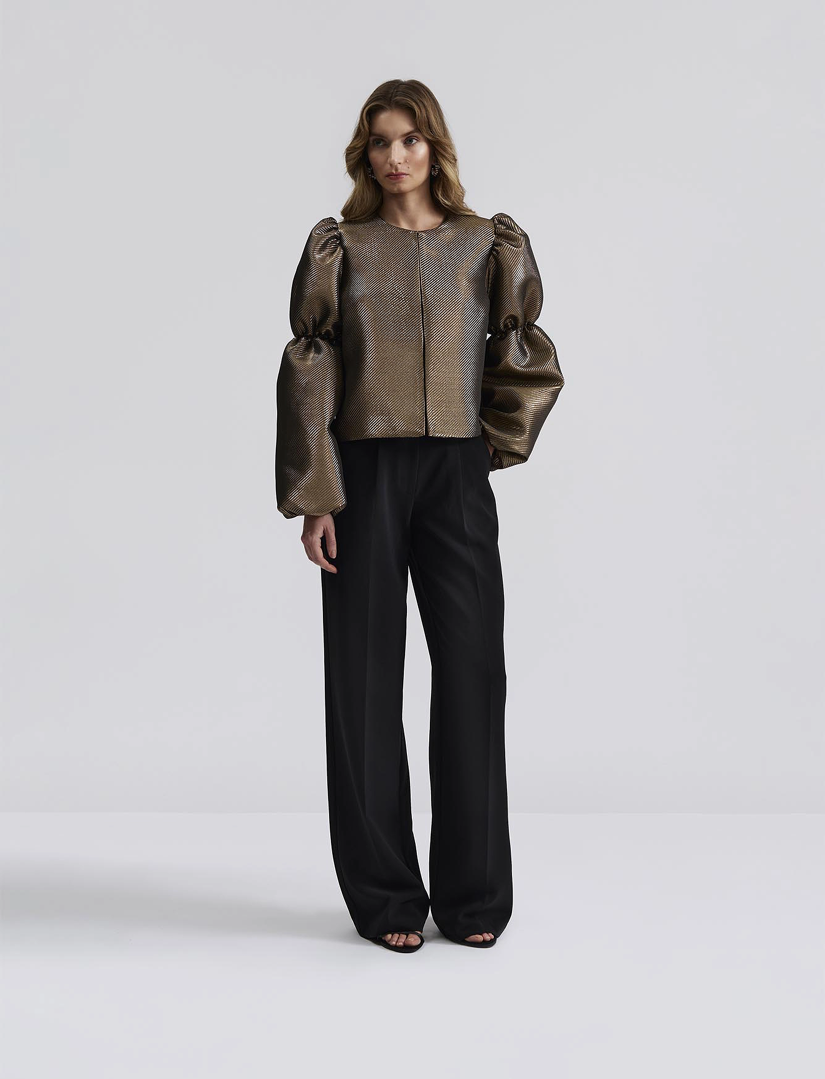 Malina - Zoey Double Pouf Sleeve Blouse - langärmlige blusen - gold - 4