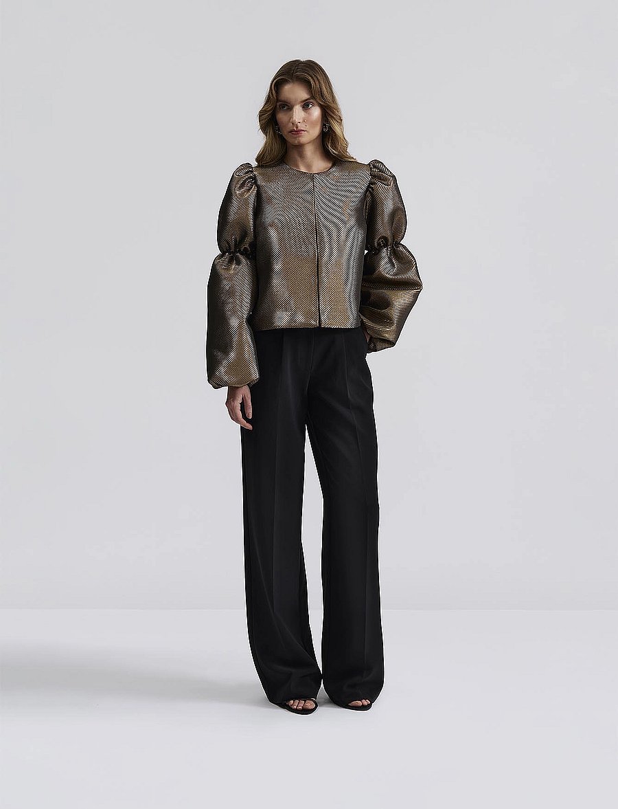 Malina - Zoey Double Pouf Sleeve Blouse - langärmlige blusen - gold - 4