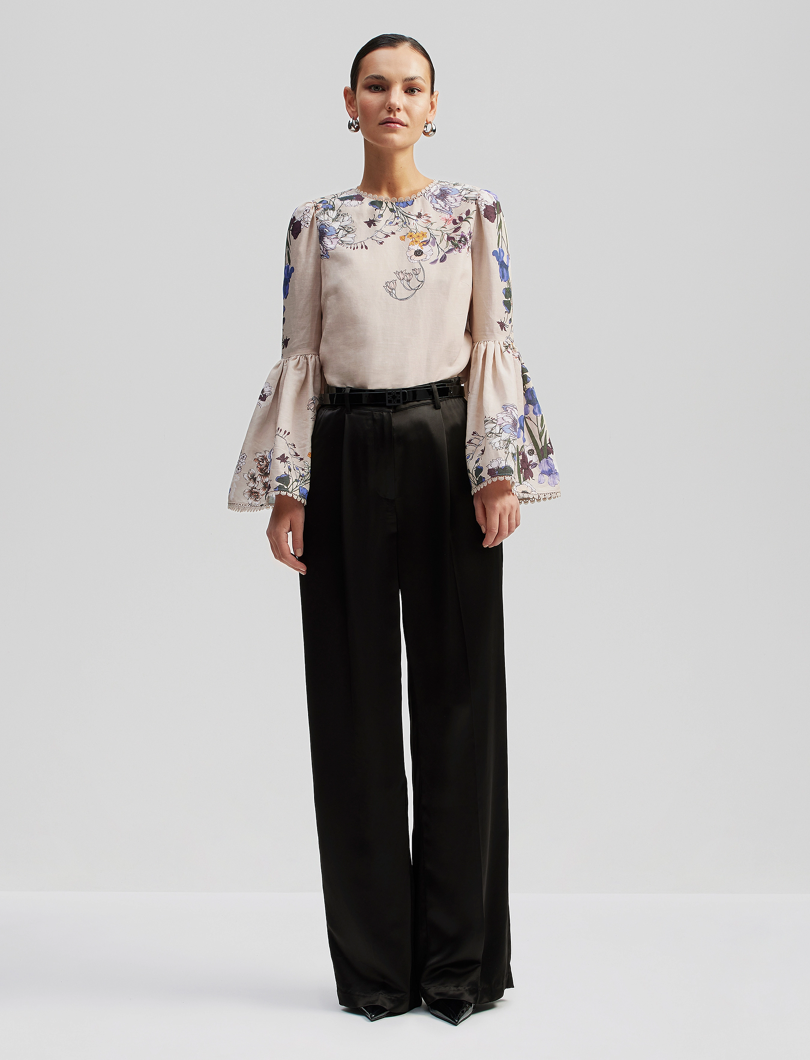 Malina - Abigail Flare Sleeve silk blend Blouse - fall blooms - 2
