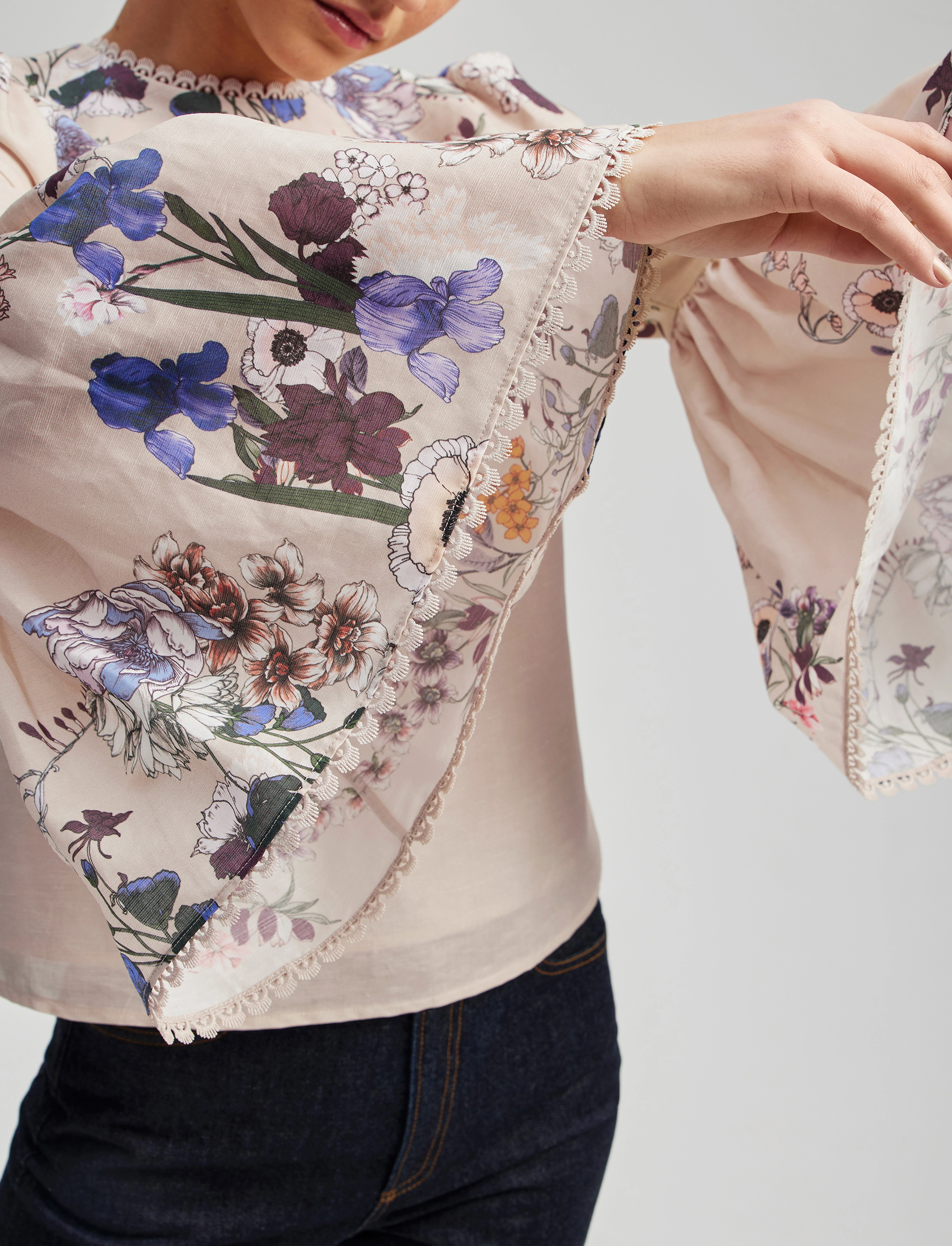 Malina - Abigail Flare Sleeve silk blend Blouse - fall blooms - 5