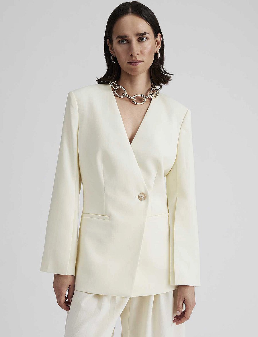 Malina - Anisa collarless fitted blazer - vanilla - 4