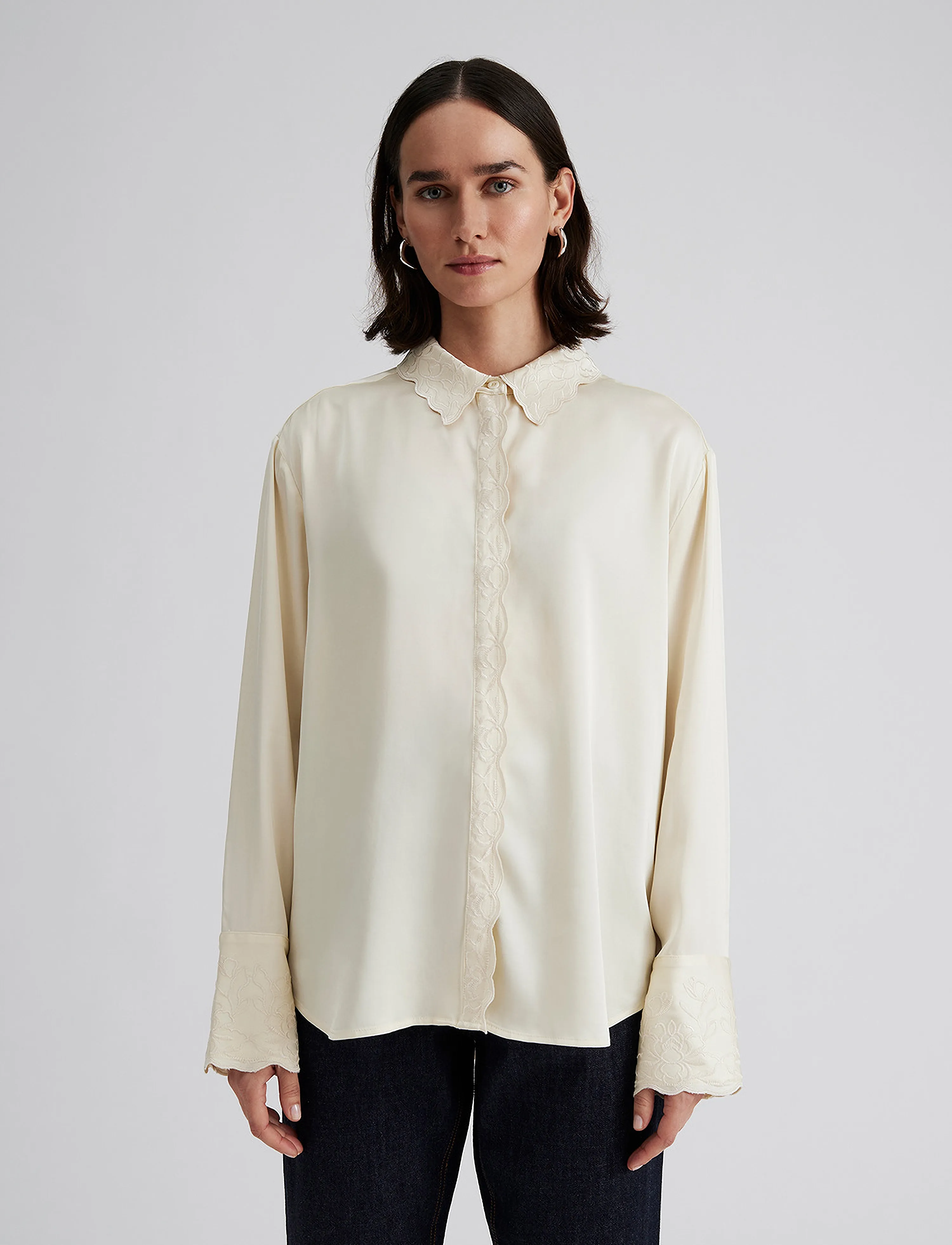 Malina - Naomi embroidery detailed shirt - vanilla - 3