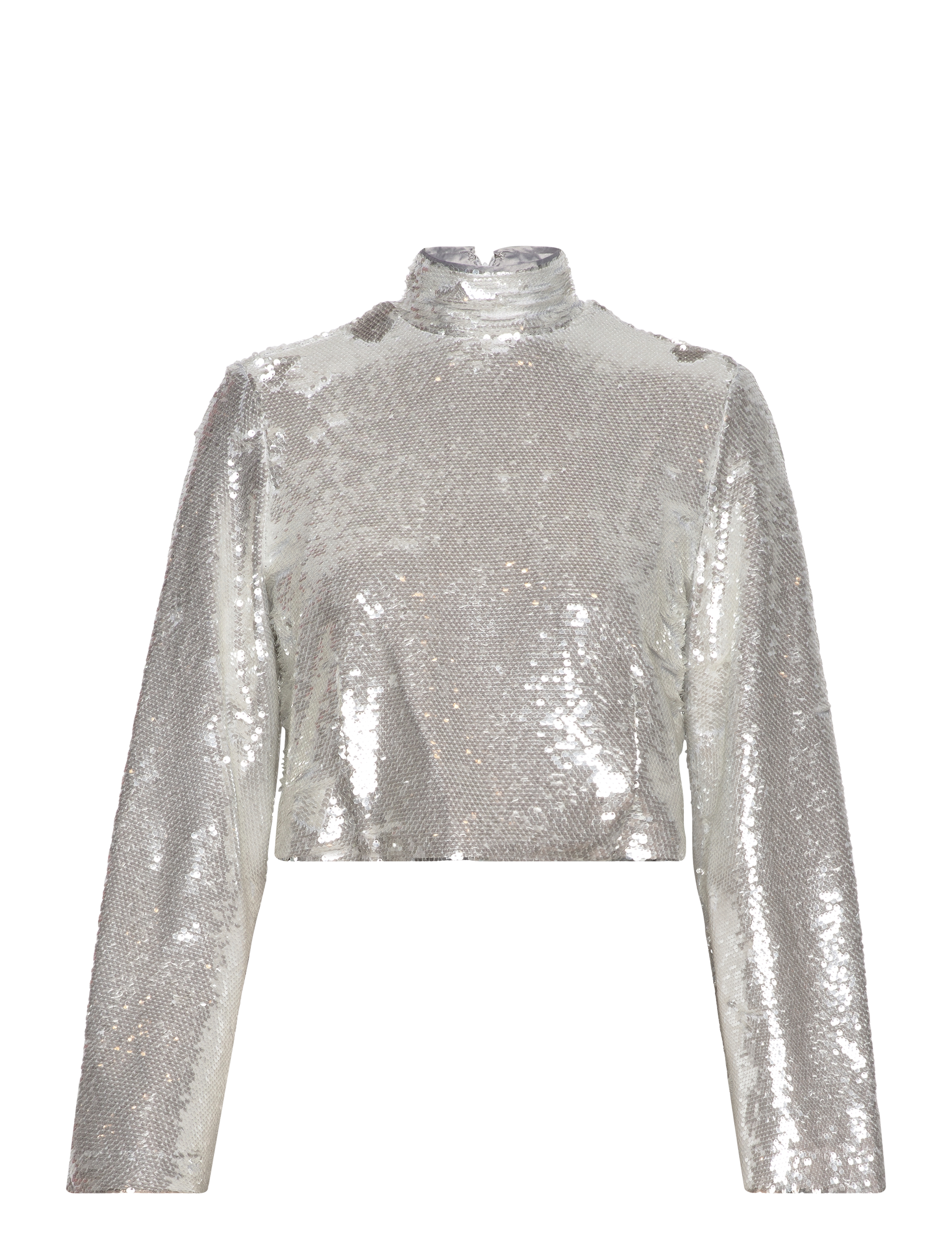 Malina - Aella wide sleeve sequin top - silver - 1