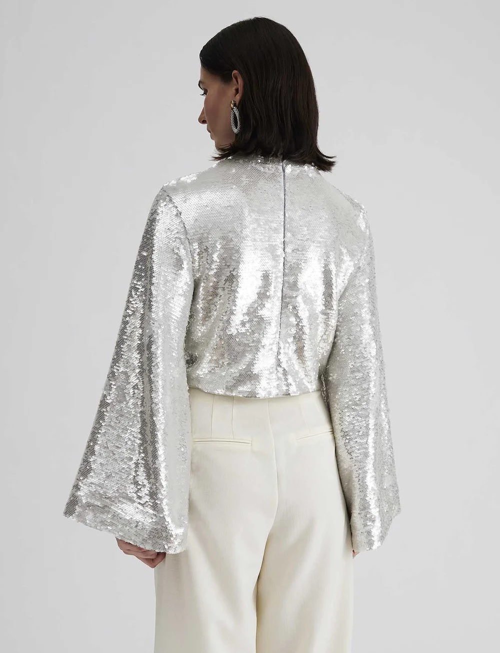 Malina - Aella wide sleeve sequin top - langärmlige tops - silver - 3