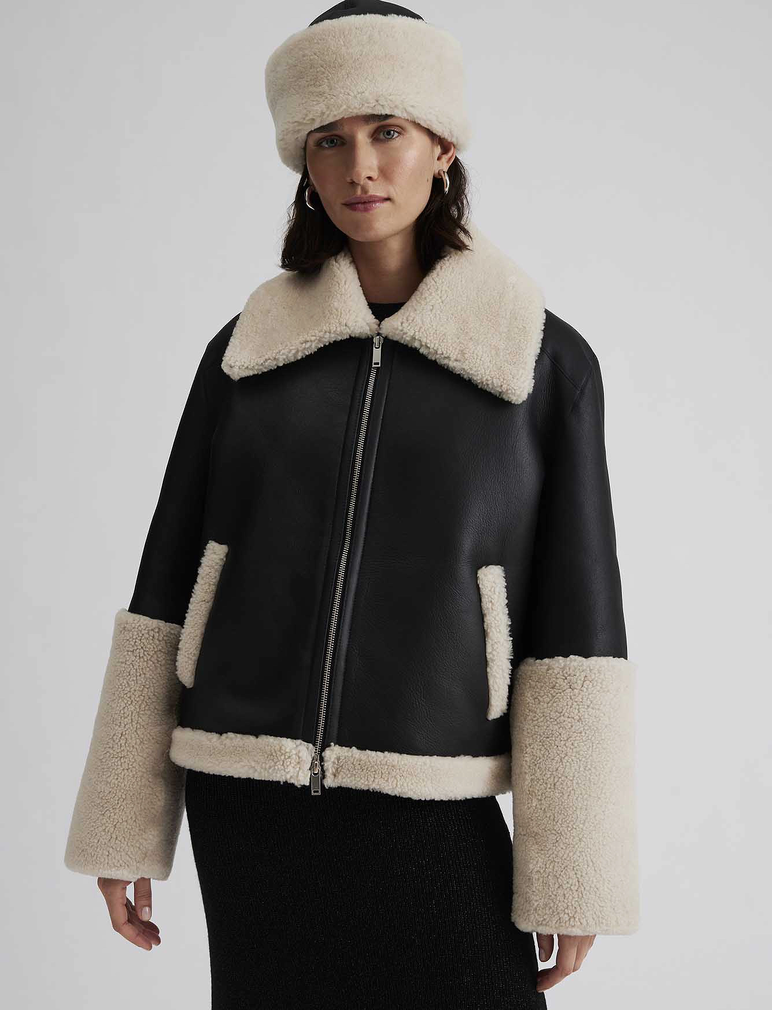 Malina - Gaia cropped shearling jacket - black - 4