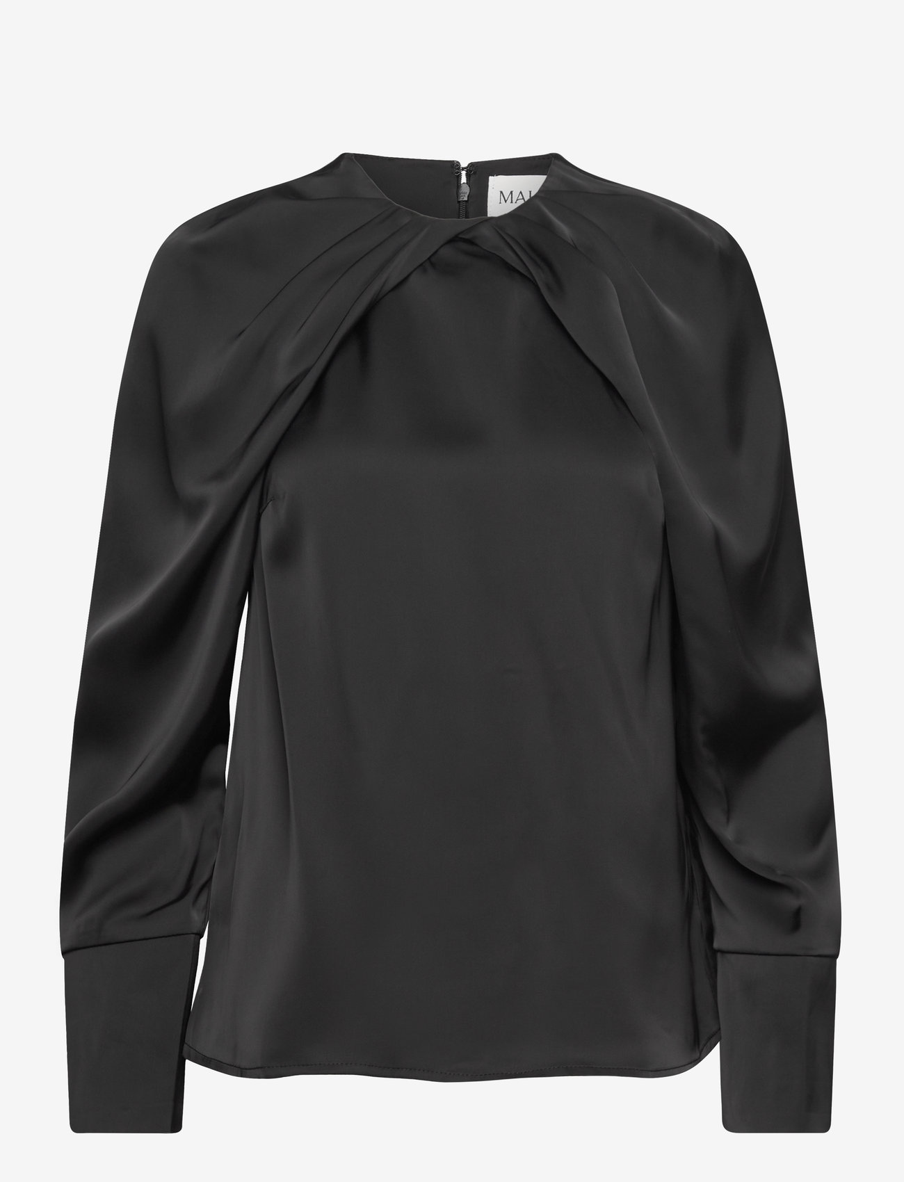 Malina - Evie pleated neckline blouse - long sleeved blouses - black - 1