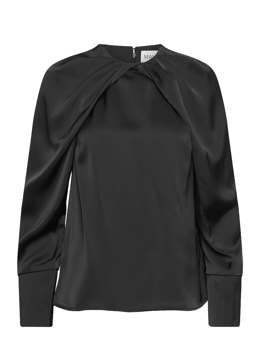 Malina - Evie Pleated Neckline blouse - pikkade varrukatega pluusid - black - 1