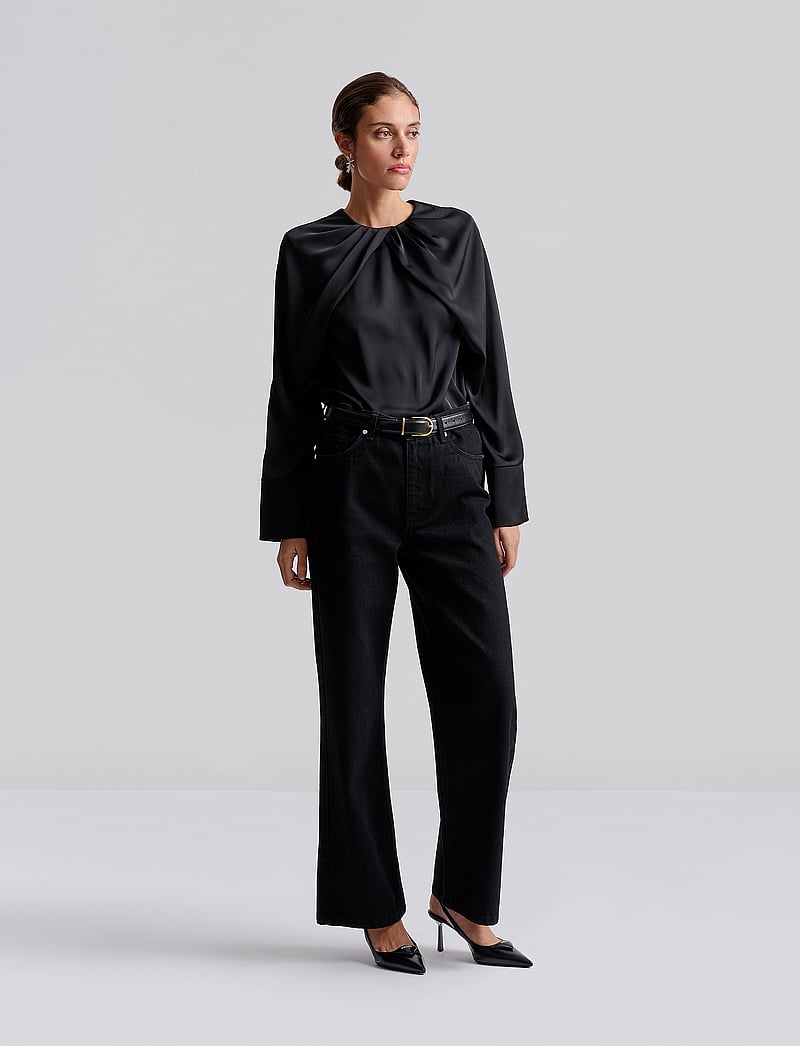Malina - Evie Pleated Neckline blouse - blouses à manches longues - black - 0