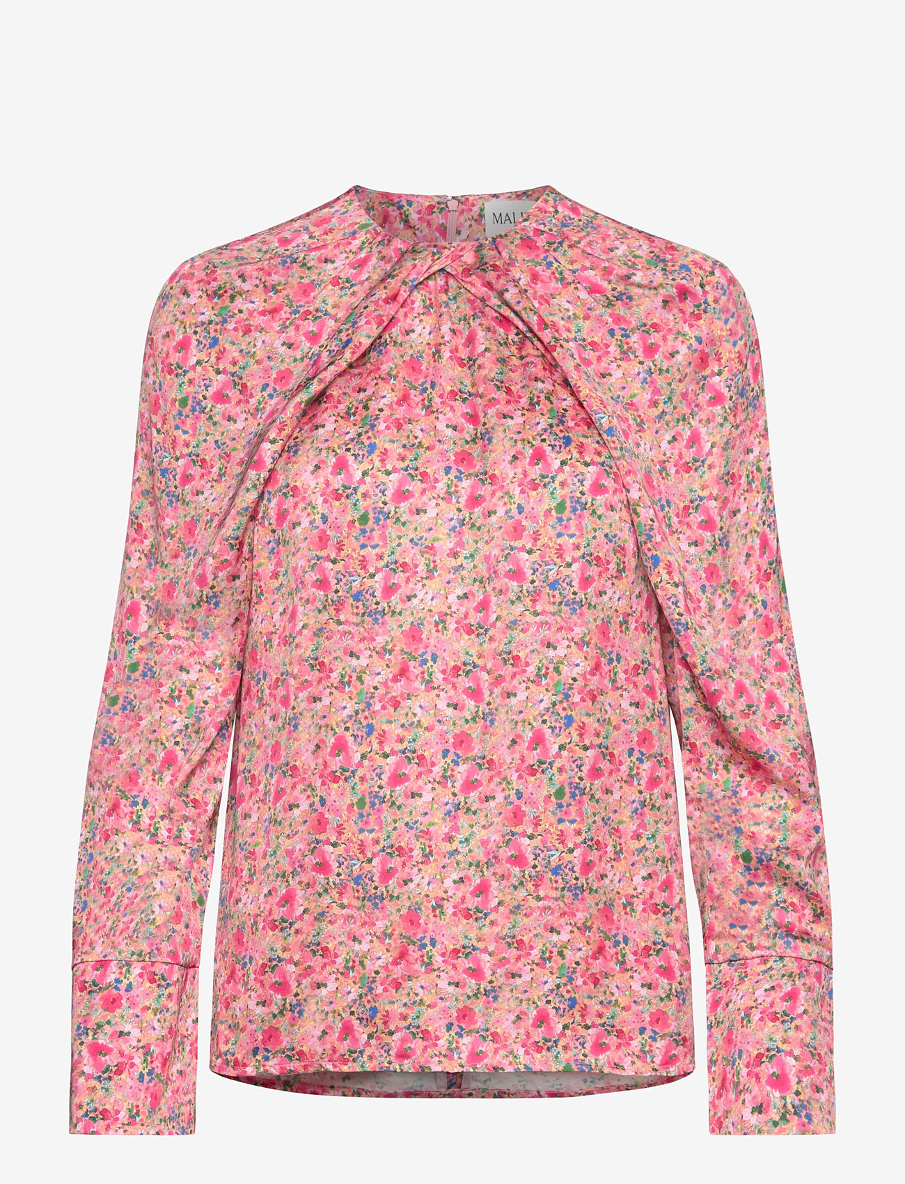 Malina - Evie Pleated Neckline blouse - langärmlige blusen - pink ditsy - 1