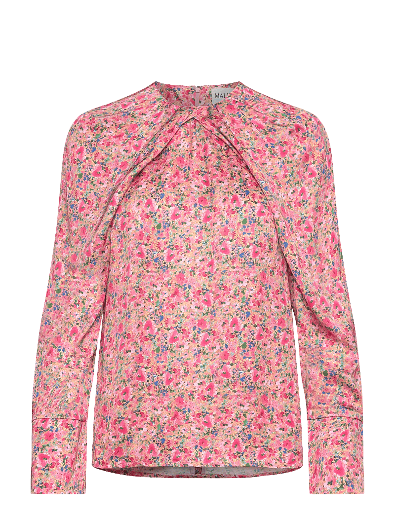 Malina - Evie pleated neckline blouse - blūzes ar garām piedurknēm - pink ditsy - 1