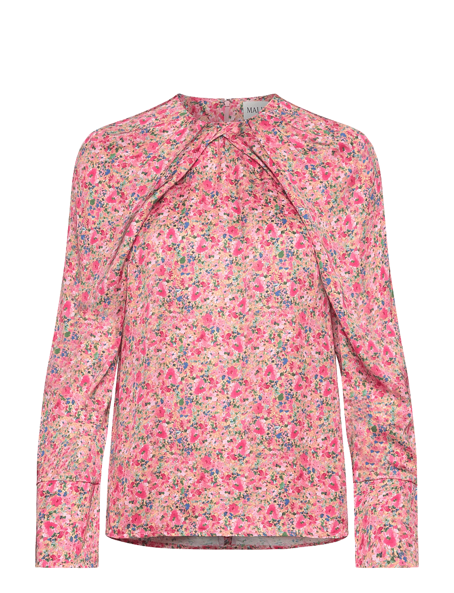 Malina - Evie Pleated Neckline blouse - langärmelige blusen - pink ditsy - 1