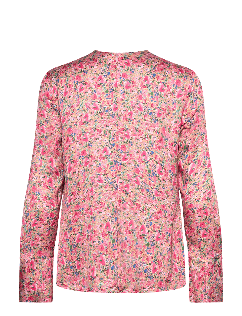 Malina - Evie pleated neckline blouse - blūzes ar garām piedurknēm - pink ditsy - 2