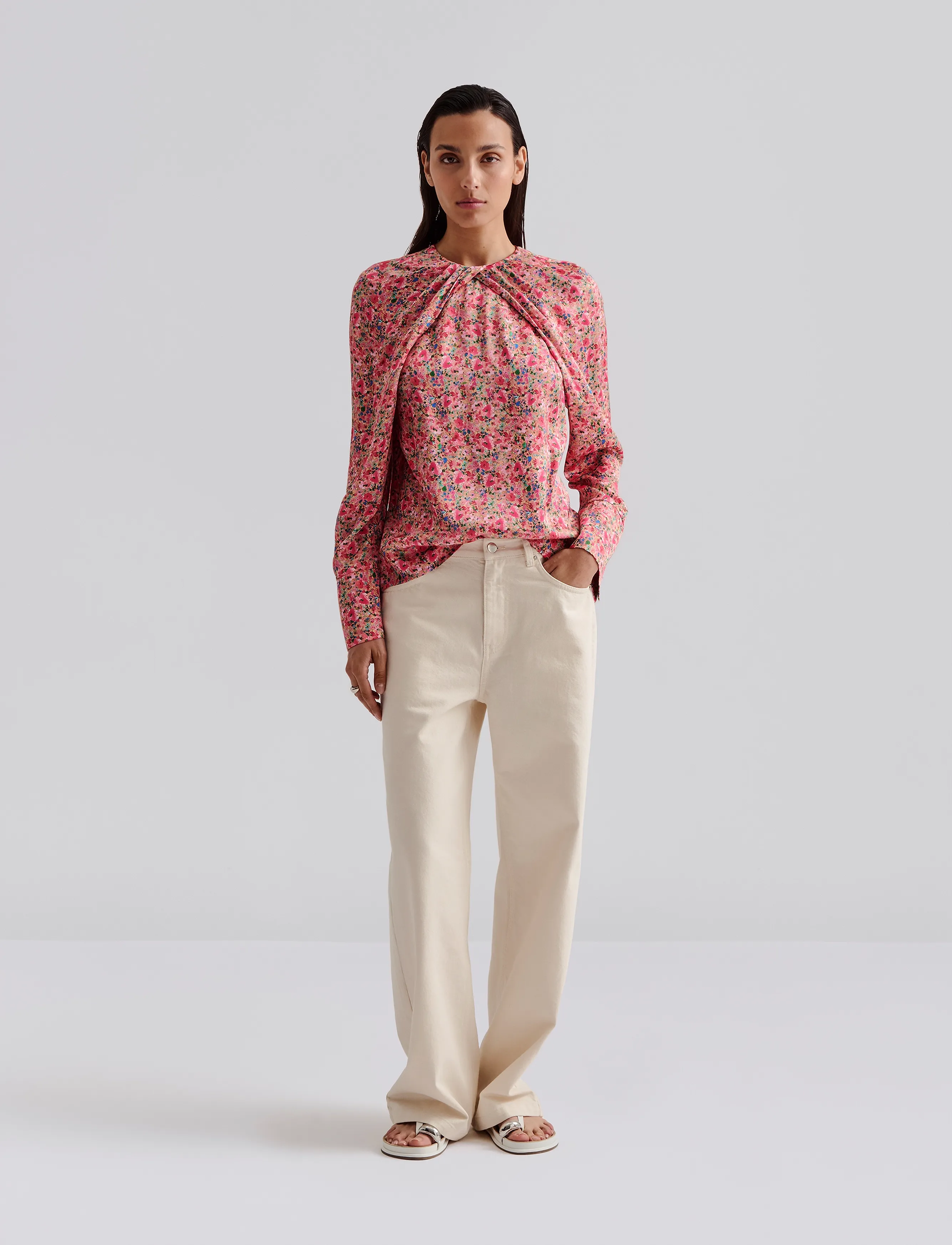 Malina Evie Pleated Neckline Blouse, S, Pink, Bluser > Langærmede, Dame
