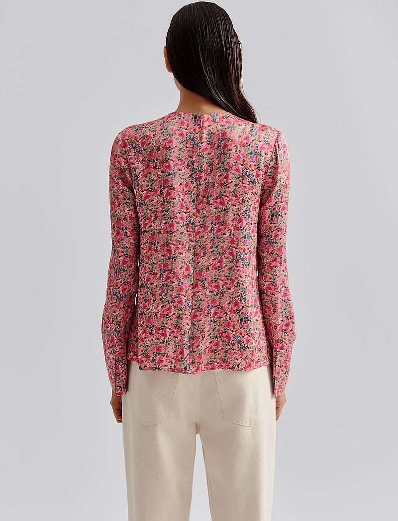 Malina - Evie pleated neckline blouse - blūzes ar garām piedurknēm - pink ditsy - 3