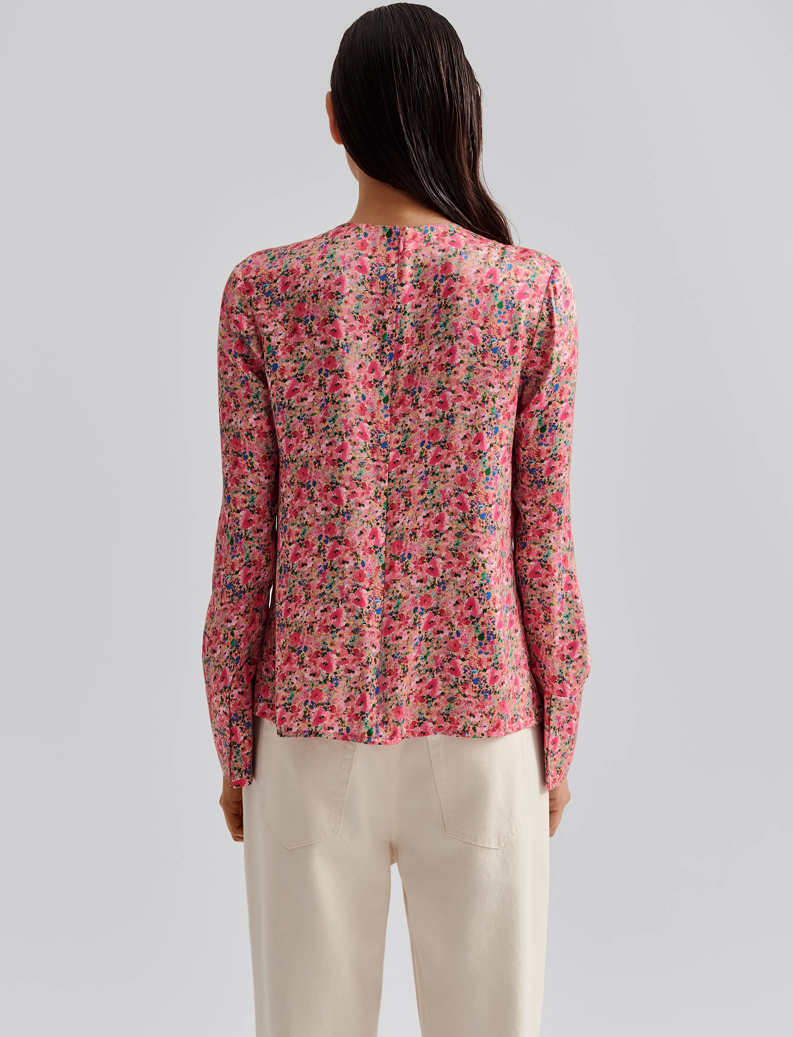Malina - Evie Pleated Neckline blouse - long sleeved blouses - pink ditsy - 3