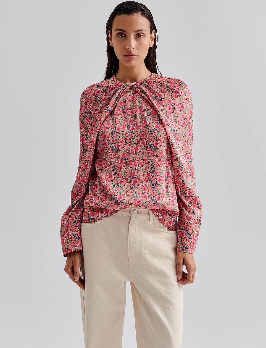Malina - Evie Pleated Neckline blouse - langärmelige blusen - pink ditsy - 4