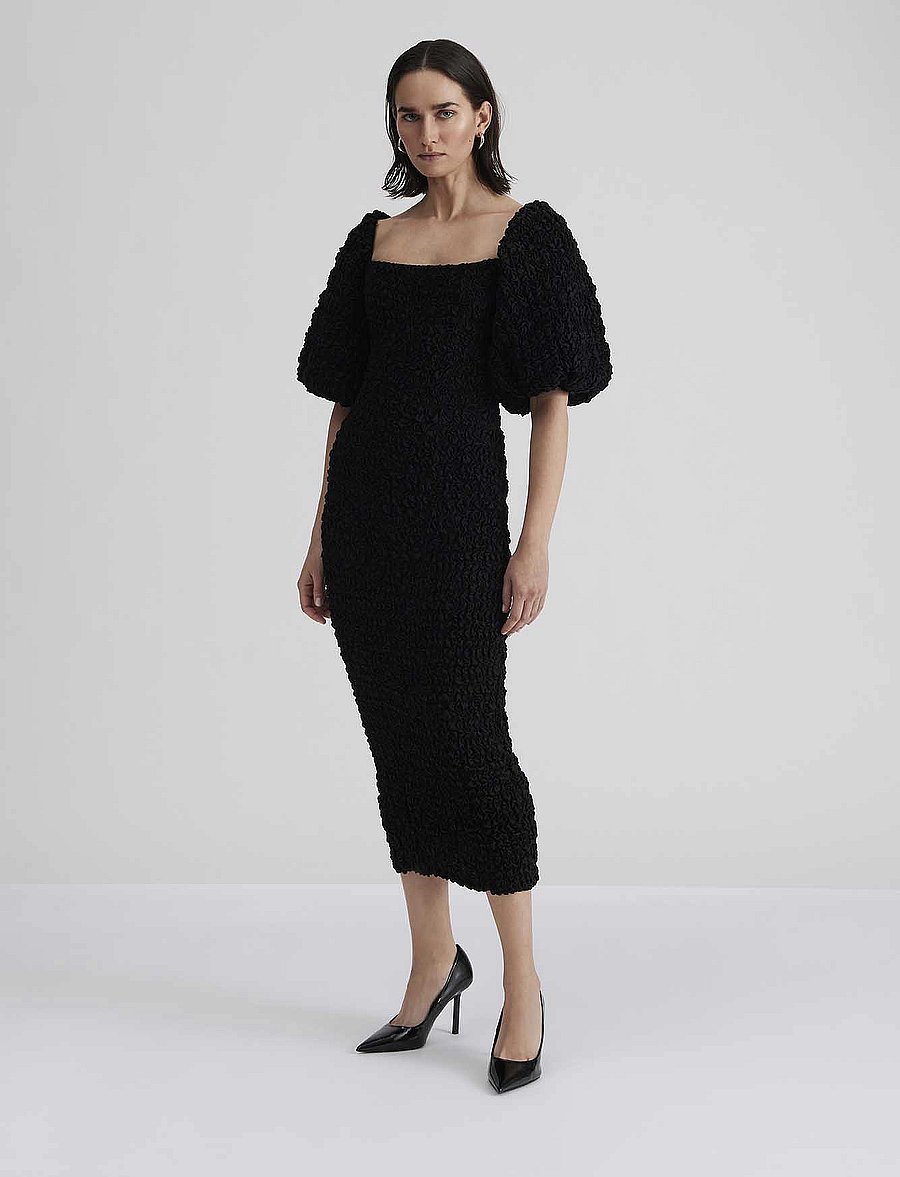 Malina - Carli smocked midi dress - black - 0