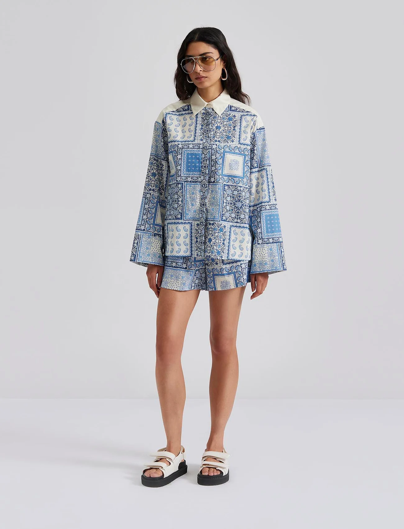 Malina - Carmen oversized patchwork shirt - denim shirts - coastal patchwork - 0