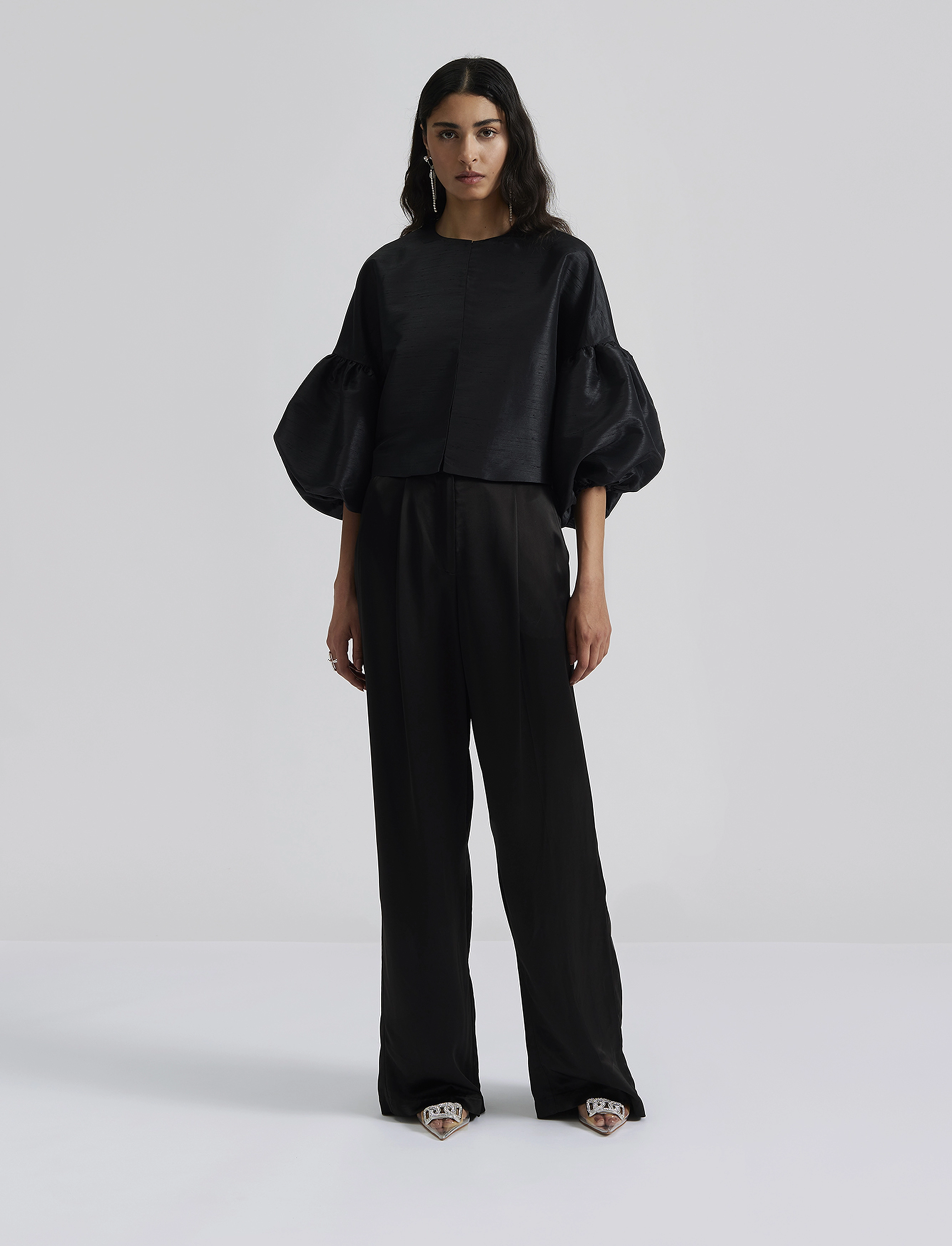 Malina - Viv dropped shoulder pouf sleeve blouse - black - 2