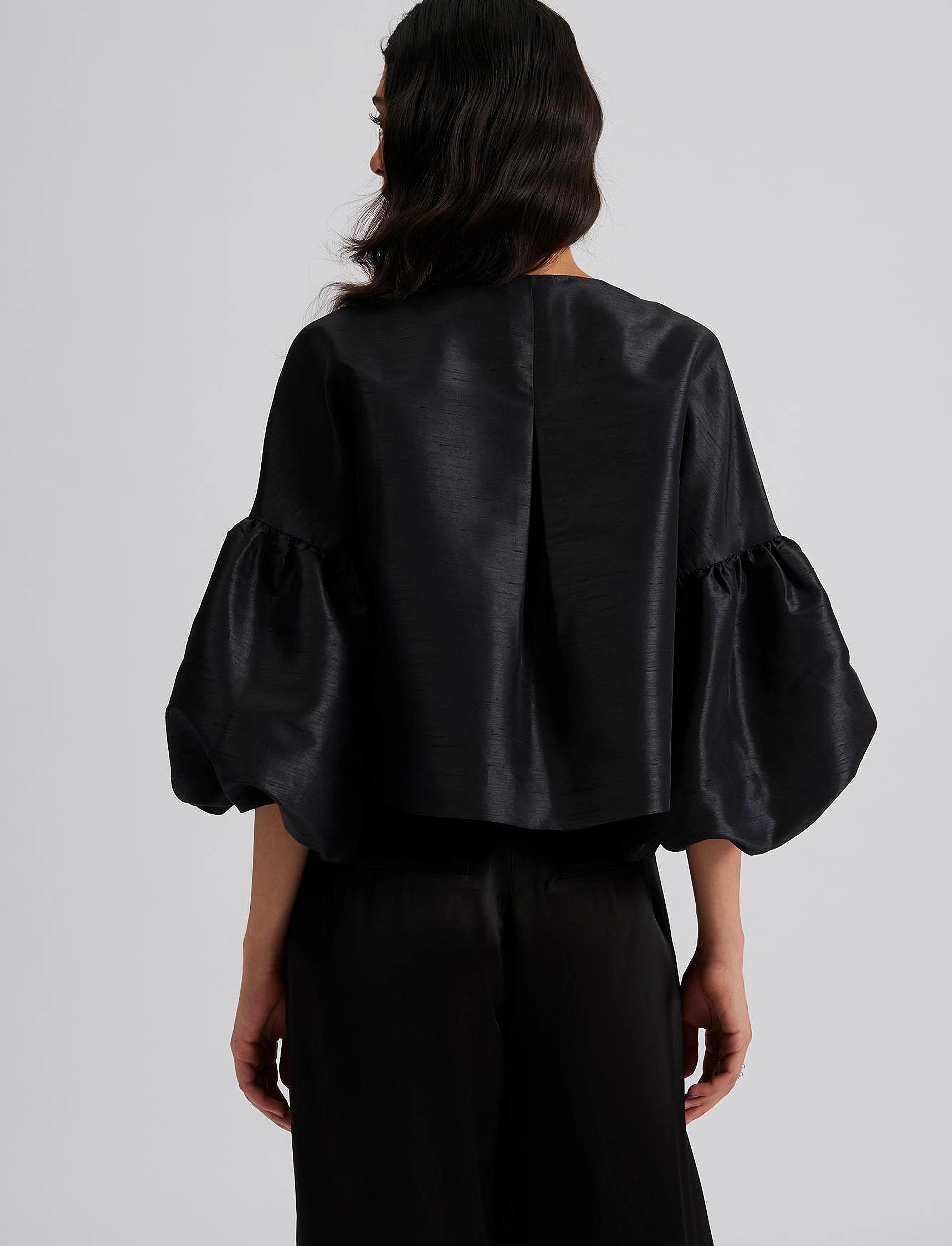Malina - Viv dropped shoulder pouf sleeve blouse - black - 3