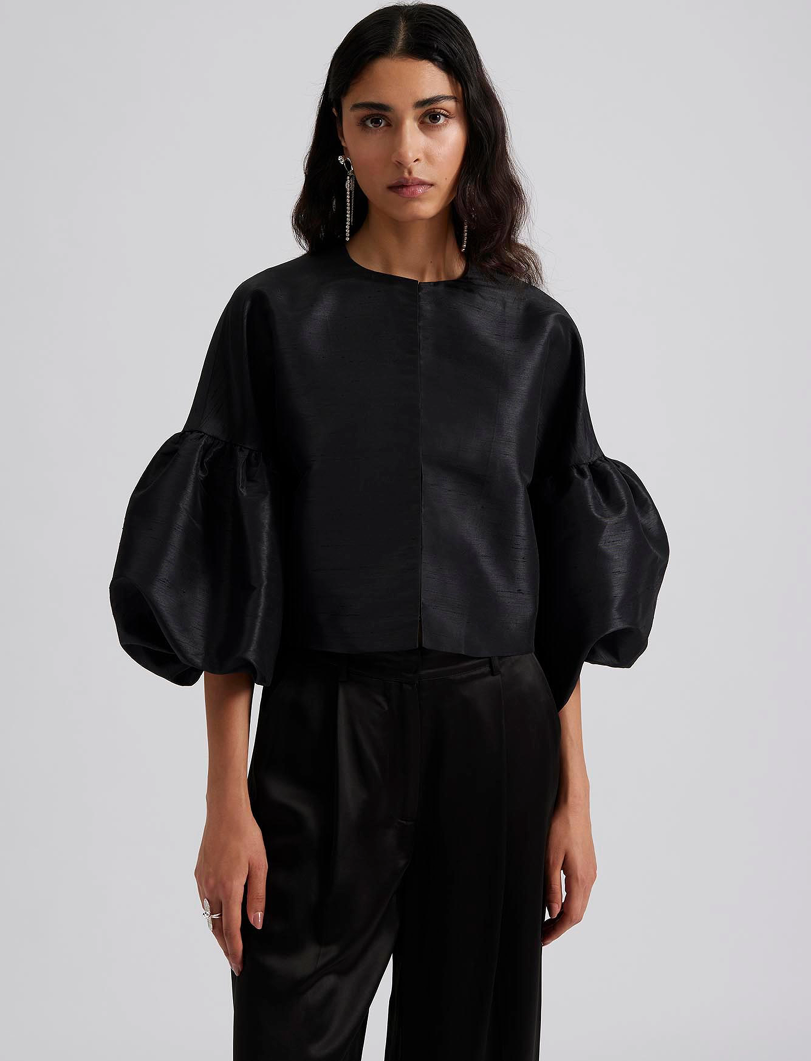Malina - Viv dropped shoulder pouf sleeve blouse - black - 4